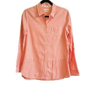 Barbour Seaward Orange White Striped Shirt Preppy Linen Beach Nautical Coastal